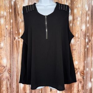 Rouge Collection Black Rhinestone Tank Top